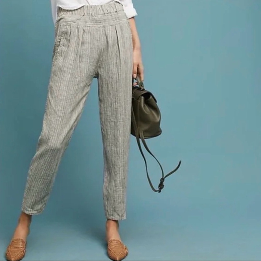 Anthropologie Linen Stripe Pants Medium, Pull On